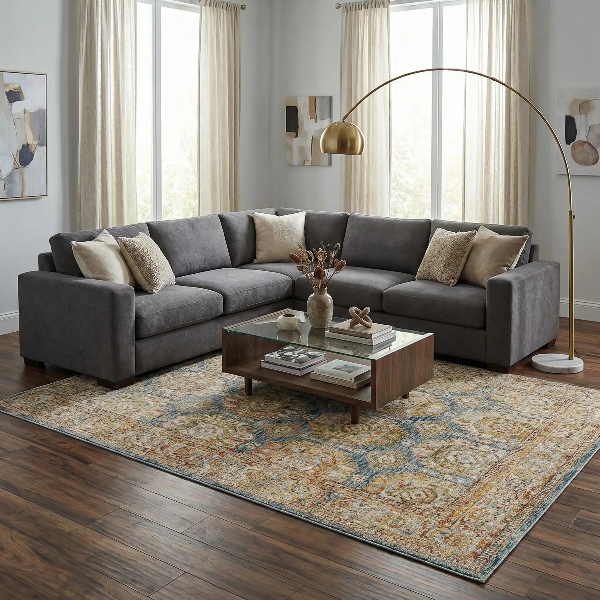 Crescentia Blue & Beige Textured Rug with Fringes by Boutique Rugs