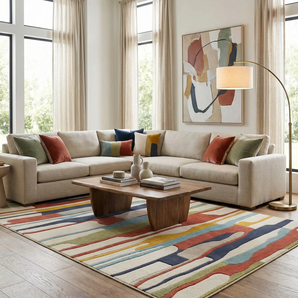 Southfields Colorful Modern Area Carpet, photo 2 of 20