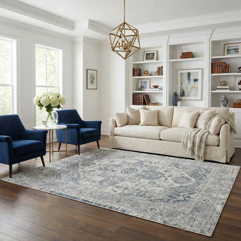 Peeta Gray Blue Medallion Area Rug - Clearance by Boutique Rugs
