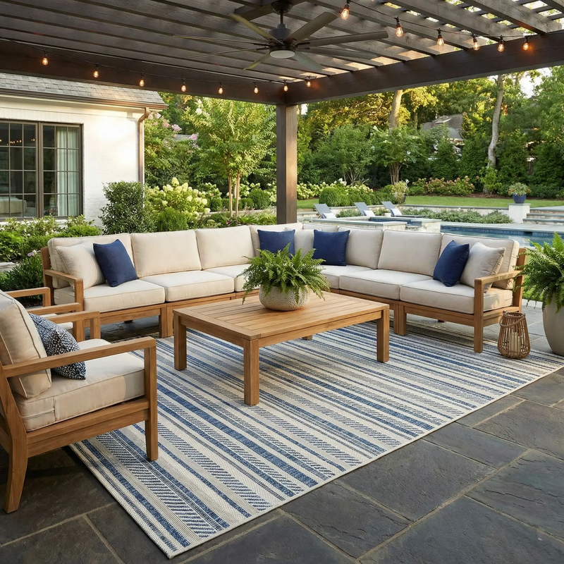 Olin White&Blue Striped Nordic Outdoor Rug by Boutique Rugs