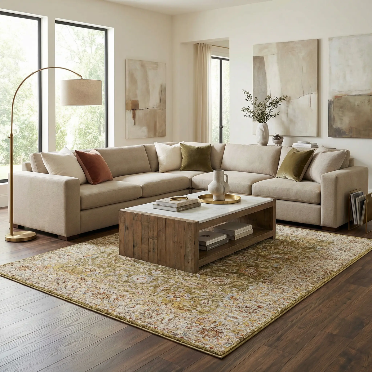 Dyan Green Textured Rug with Fringes, photo 2 of 8