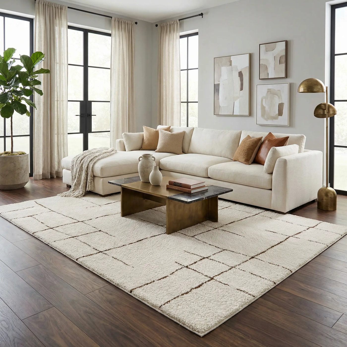 Koume Ivory & Brown Area Rug by Boutique Rugs