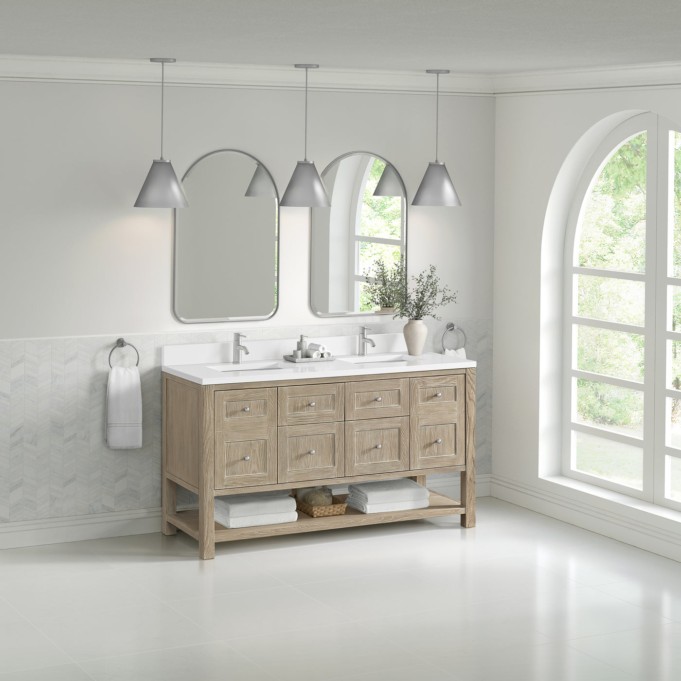 James Martin Breckenridge 60" Double Bathroom Vanity, Whitewashed Oak, view 39
