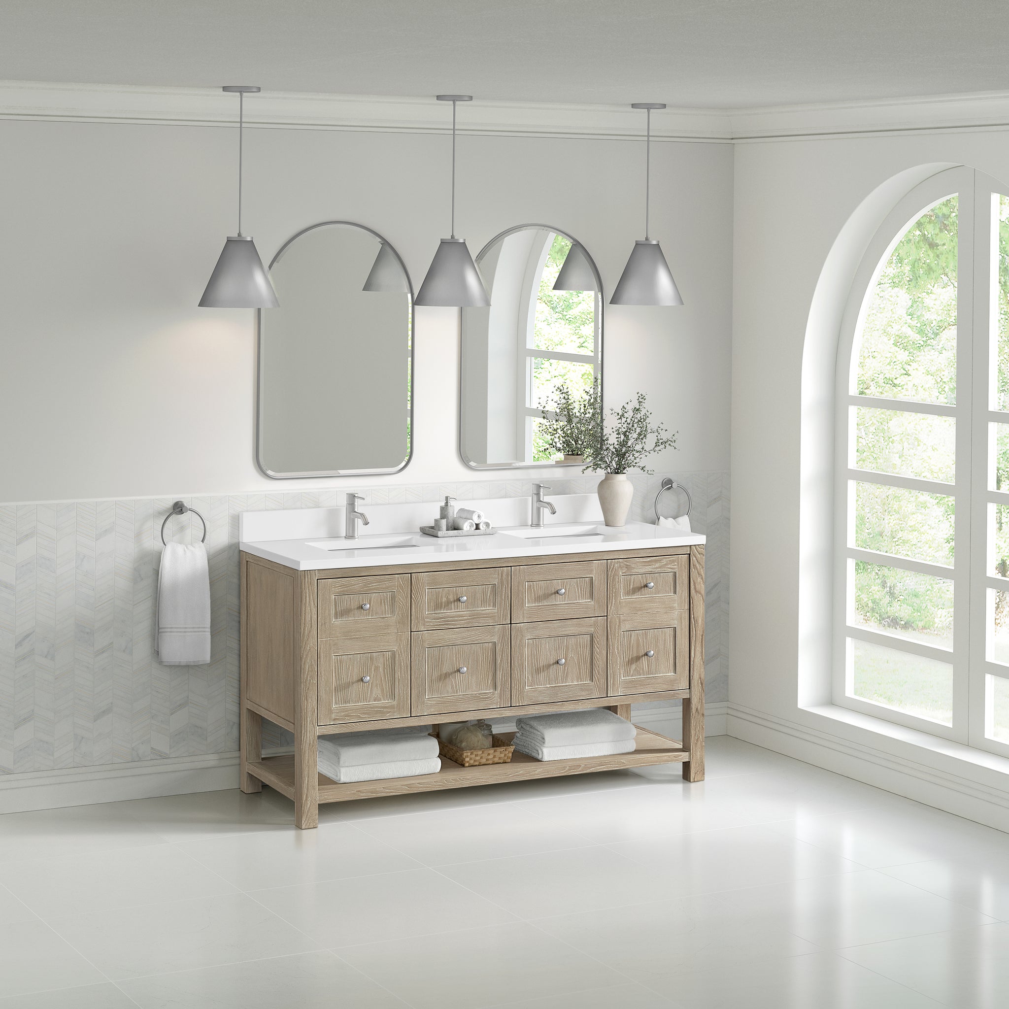 James Martin Breckenridge 60" Double Bathroom Vanity, Whitewashed Oak, view 39