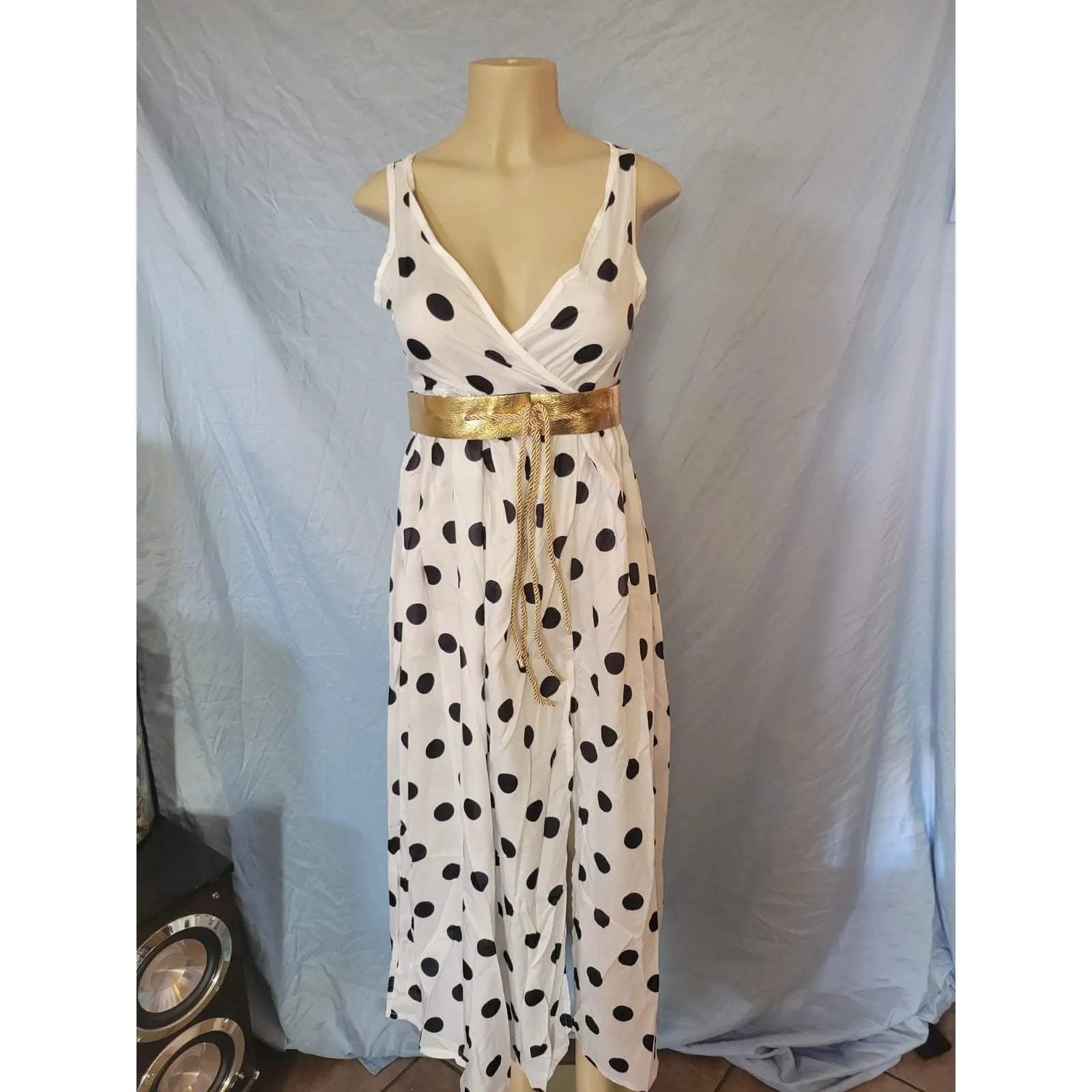 Mundefeis Polka Dot Belted Dress White by Selzalot