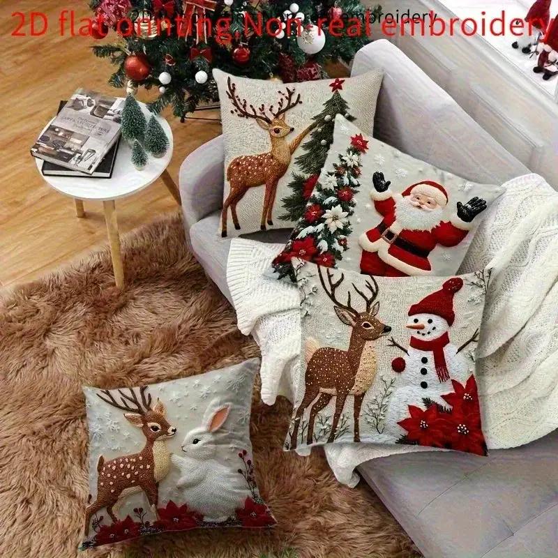 Polyester Christmas Pillow Covers - 4pcs with Zipper Closure by House Of Avana