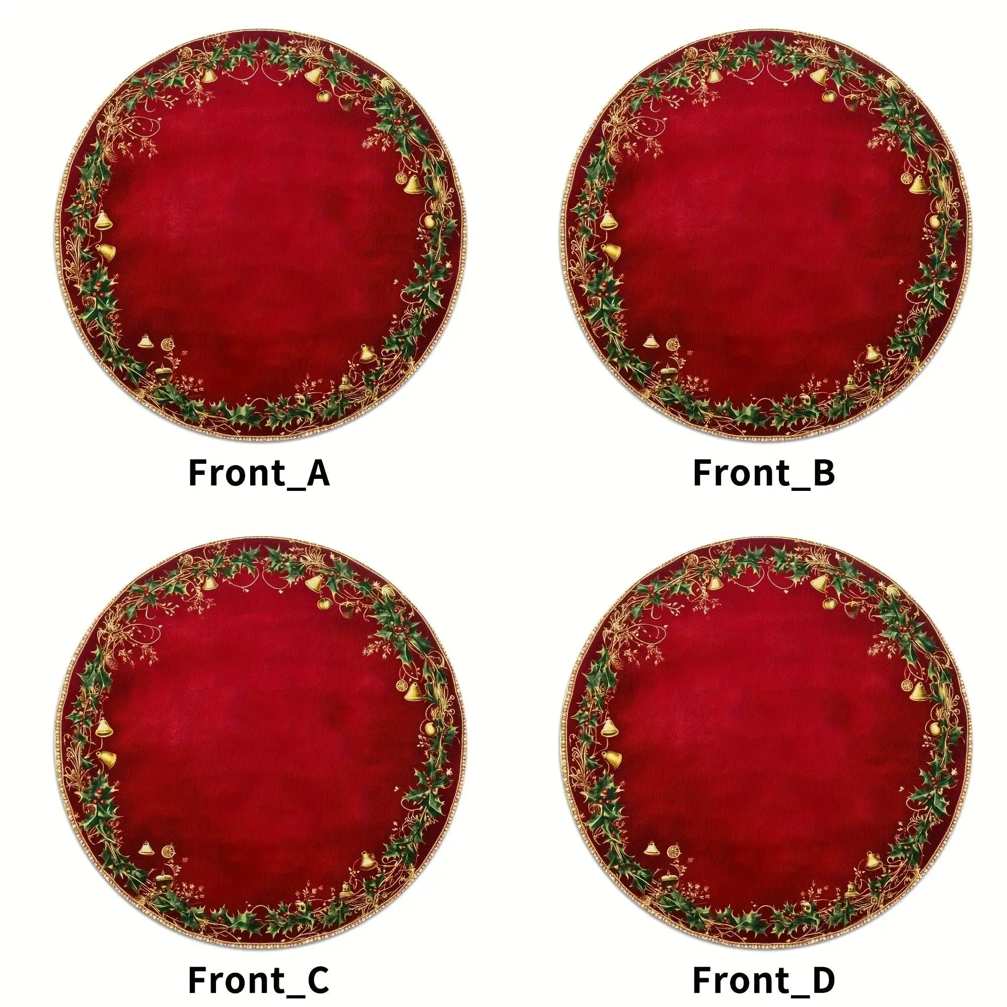 Polyester Placemats 4pcs Red & Golden 38.1cm Round Table Mats with Leaf Pattern by House Of Avana