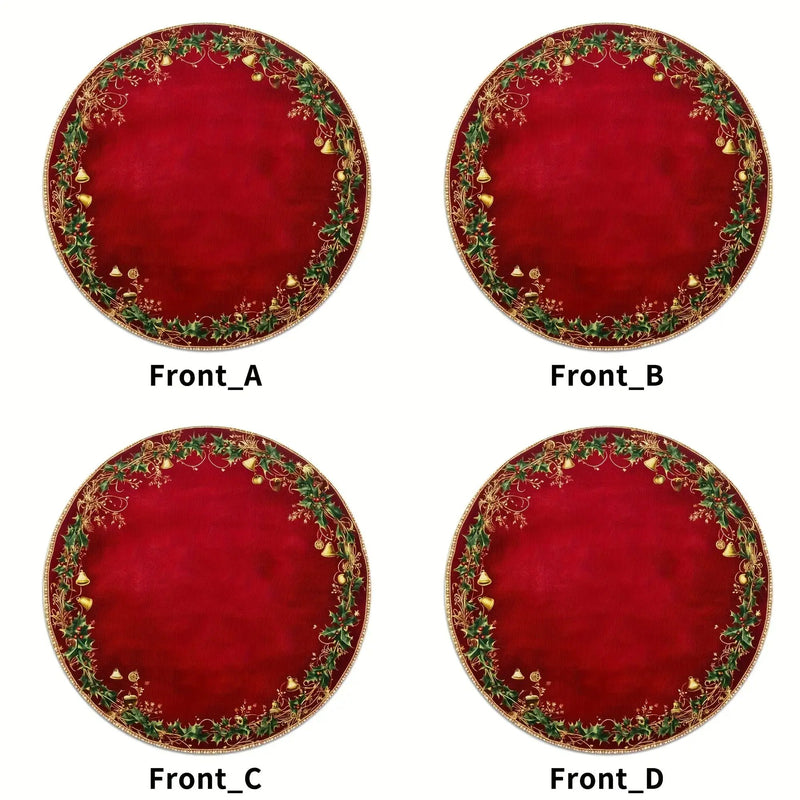 Polyester Placemats 4pcs Red & Golden 38.1cm Round Table Mats with Leaf Pattern by House Of Avana