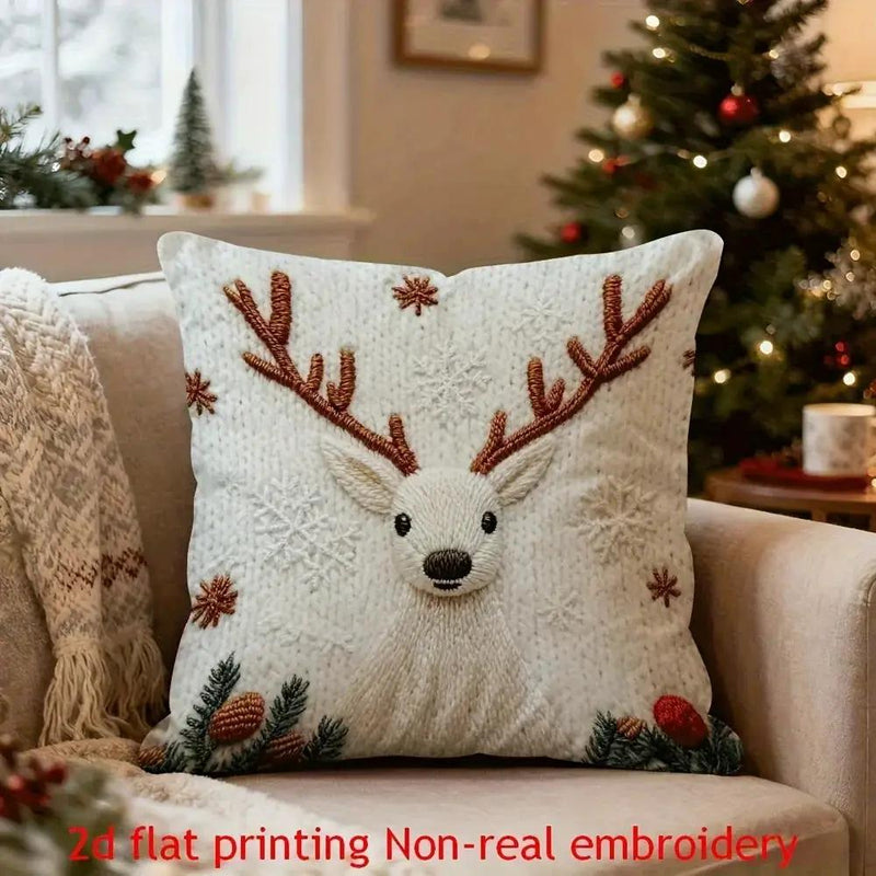Polyester Reindeer Pillow Covers, Zippered and Machine-Washable, 18x18 Inches by House Of Avana