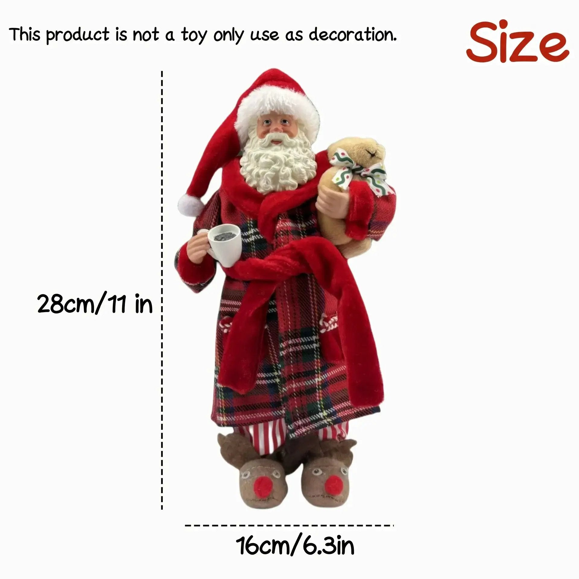 Polyester Santa Claus Figurine 11" with Red & Green Plaid and Teddy Bear by House Of Avana