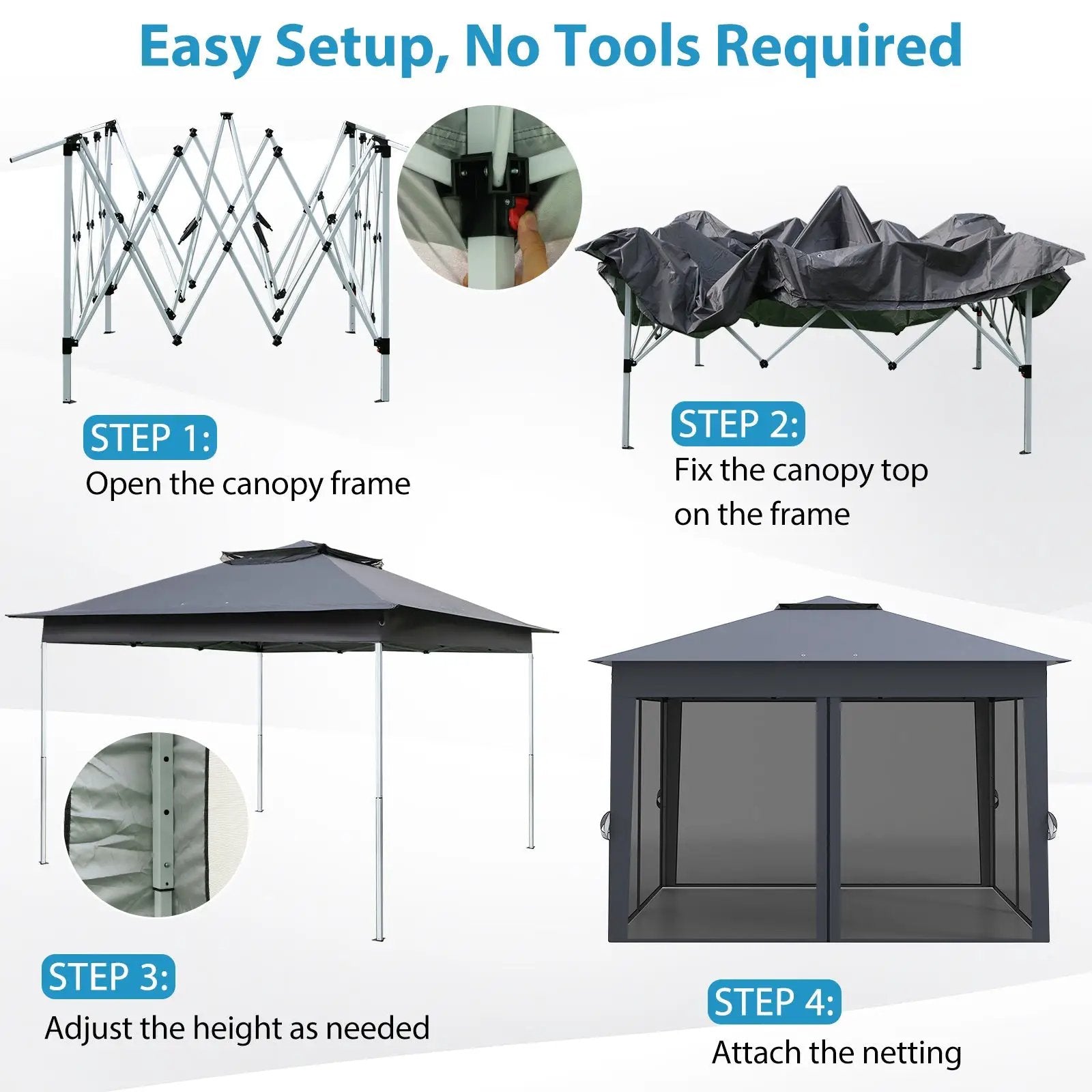 11 X 11 FT Pop Up Gazebo with Mesh Netting and Double Roof-Gray by DirectDeals