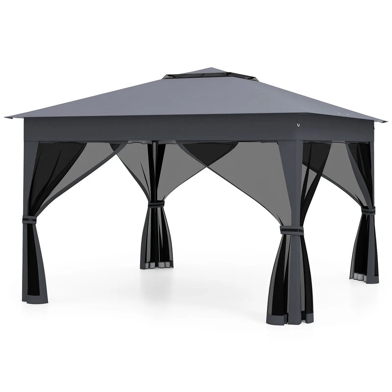 11 X 11 FT Pop Up Gazebo with Mesh Netting and Double Roof-Gray by DirectDeals