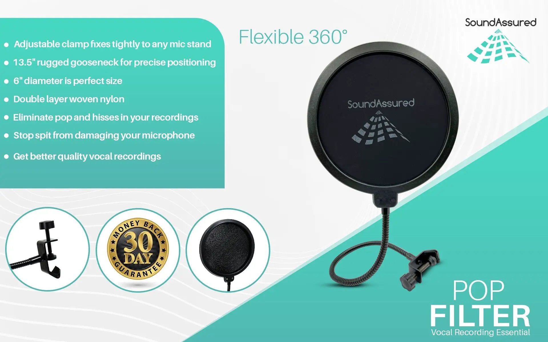 Pop Filter for Microphone | Reduce Plosives & Improve Clarity by SoundAssured