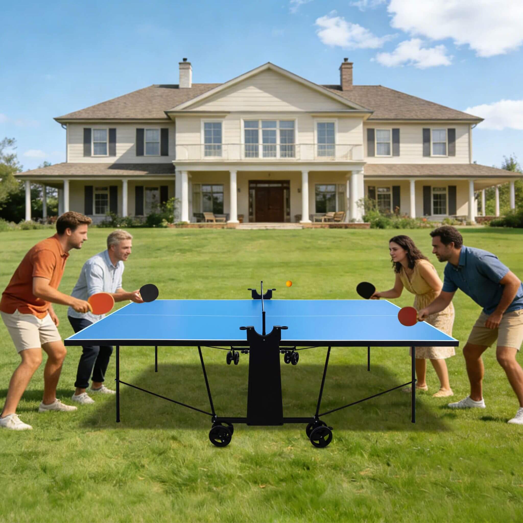 Portable 108-Inch Full-Size Table Tennis Table Set With Net, Paddles And Balls (SAK50384) by SAKSBY WHOLESALE