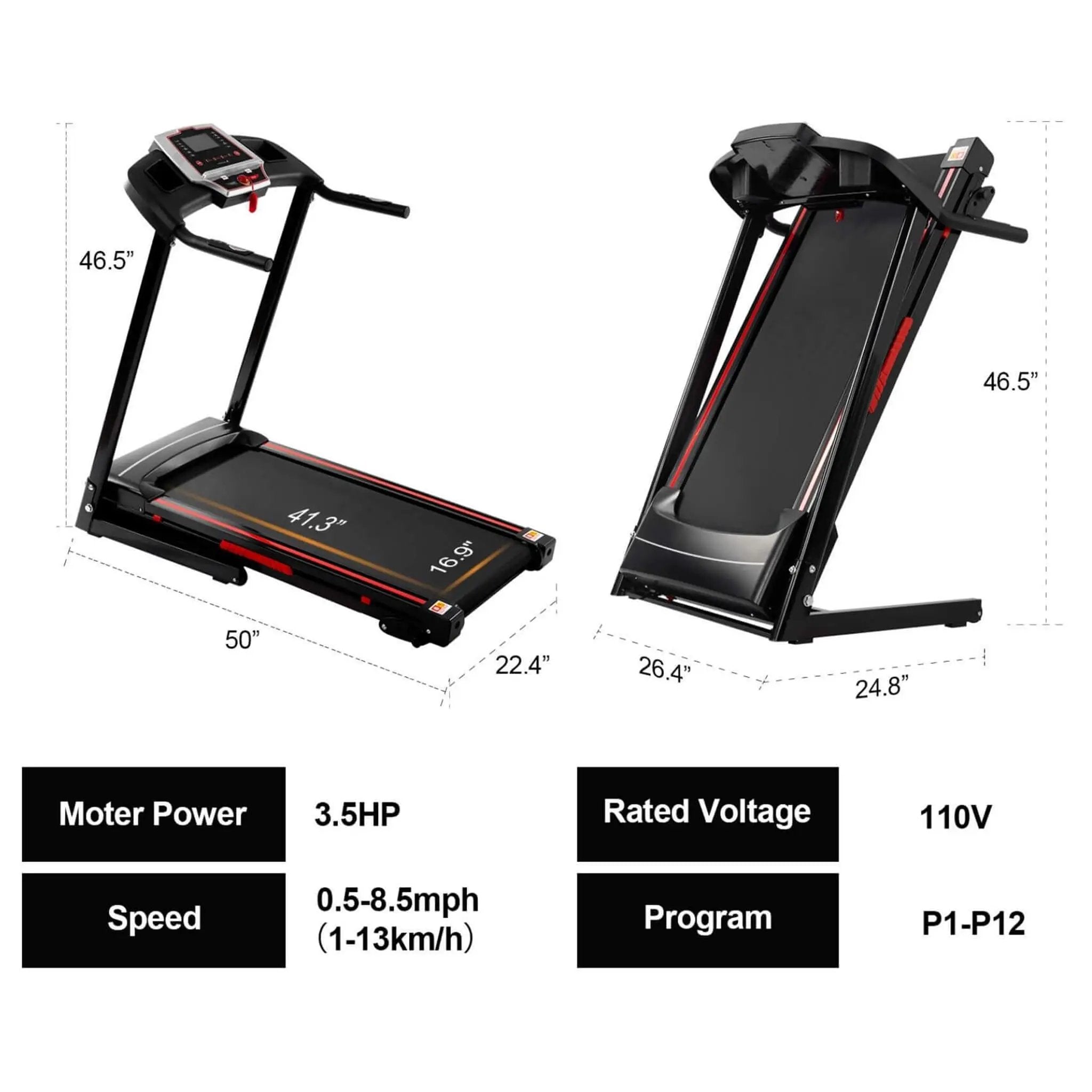 Rovix Portable 3.5HP Space Saving Folding Treadmill W/ Incline & 12 Preset Programs (SAK29735) by SAKSBY WHOLESALE