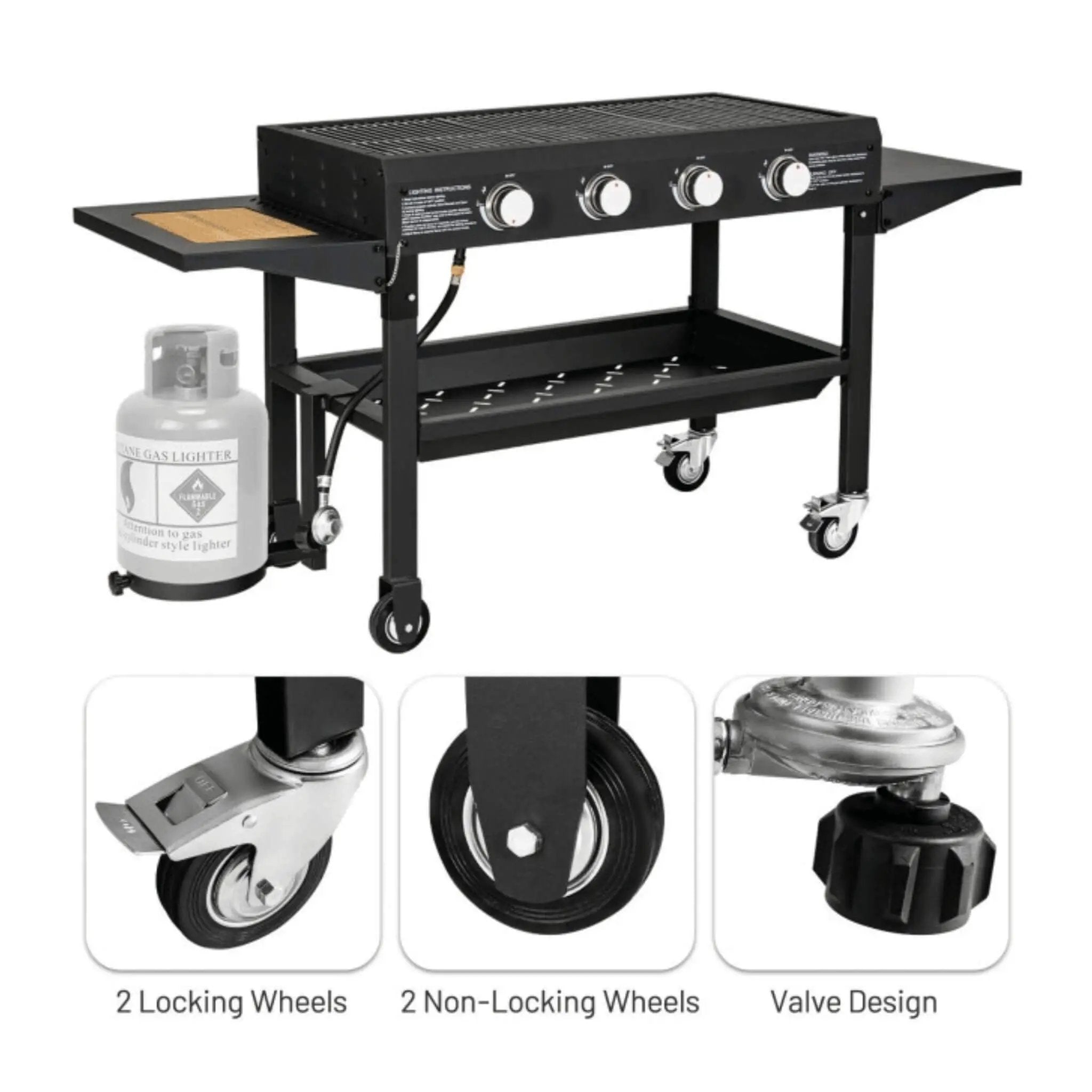 Portable Outdoor 4 Burner Propane Flat Top Gas Grill W/ Wheels, 60K BTU (SAK66104) by SAKSBY WHOLESALE