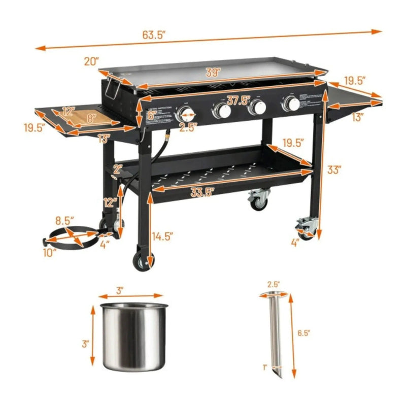 Portable Outdoor 4 Burner Propane Flat Top Gas Grill W/ Wheels, 60K BTU (SAK66104) by SAKSBY WHOLESALE