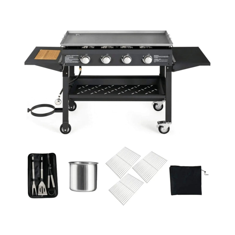 Portable Outdoor 4 Burner Propane Flat Top Gas Grill W/ Wheels, 60K BTU (SAK66104) by SAKSBY WHOLESALE