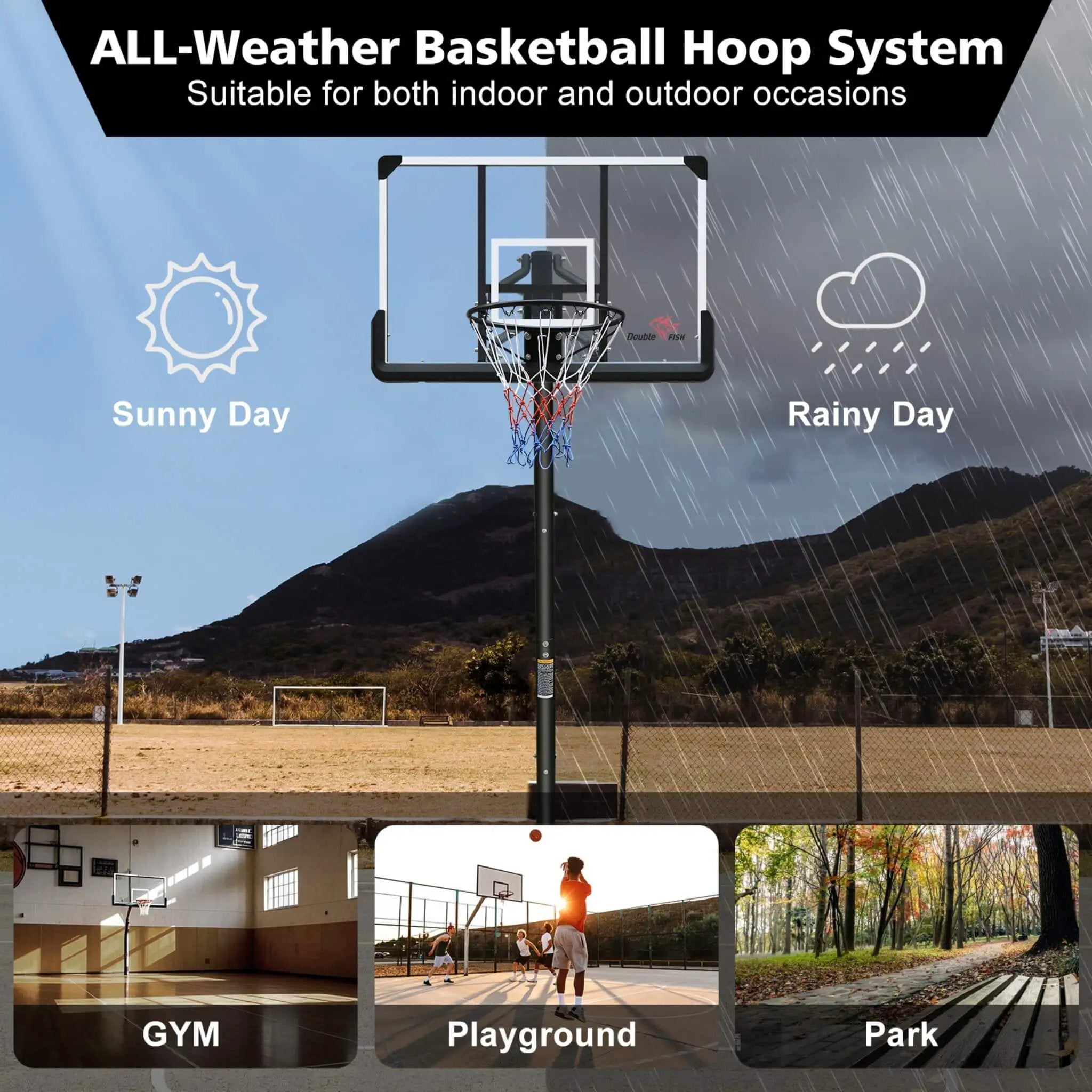 Portable Outdoor All-Weather Height Adjustable Basketball Hoop With 44-Inch Backboard And Wheels, 10FT (SAK58741) by SAKSBY WHOLESALE