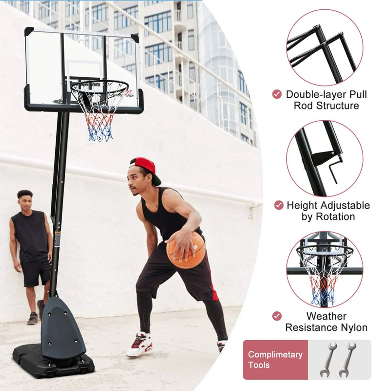 Portable Outdoor All-Weather Height Adjustable Basketball Hoop With 44-Inch Backboard And Wheels, 10FT (SAK58741) by SAKSBY WHOLESALE