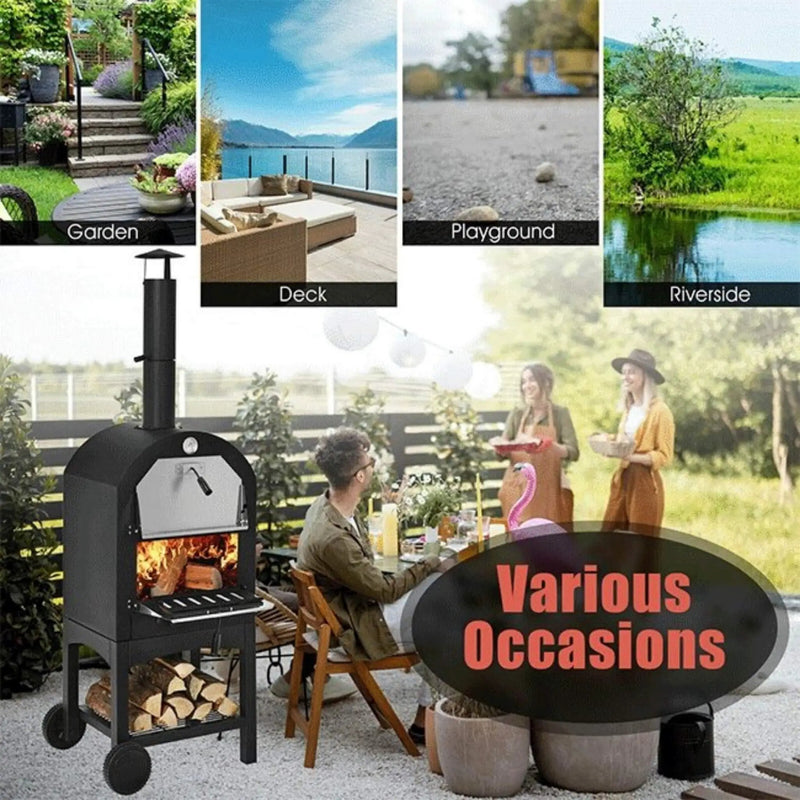 Portable Outdoor Wood Fired Pizza Oven W/ Pizza Stone & Waterproof Cover (SAK82635) by SAKSBY WHOLESALE