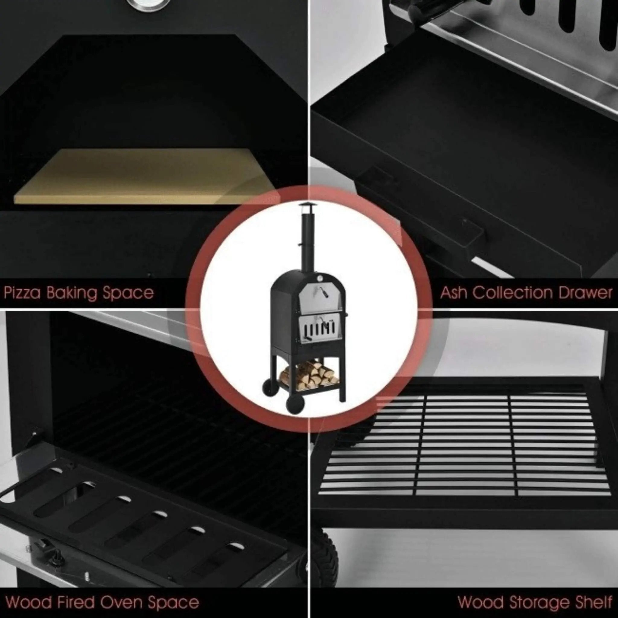 Portable Outdoor Wood Fired Pizza Oven W/ Pizza Stone & Waterproof Cover (SAK82635) by SAKSBY WHOLESALE