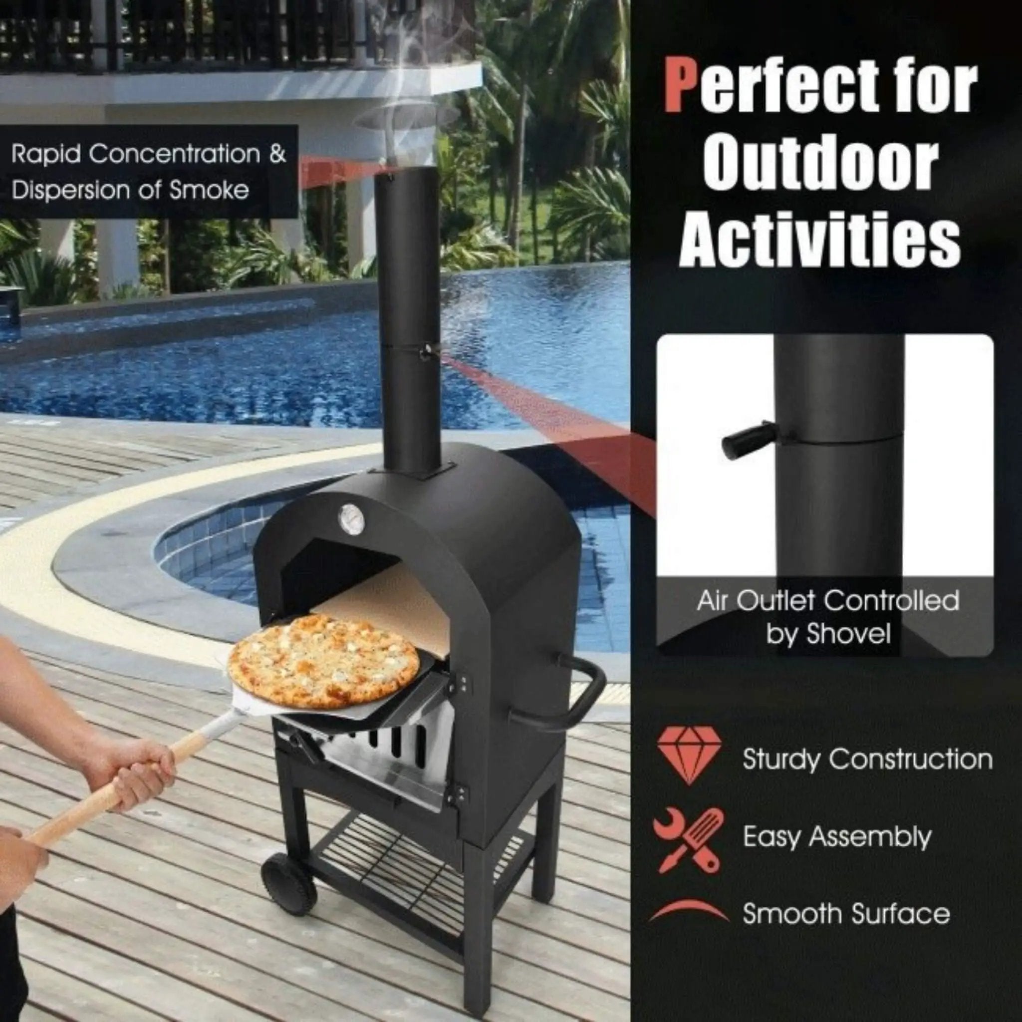 Portable Outdoor Wood Fired Pizza Oven W/ Pizza Stone & Waterproof Cover (SAK82635) by SAKSBY WHOLESALE