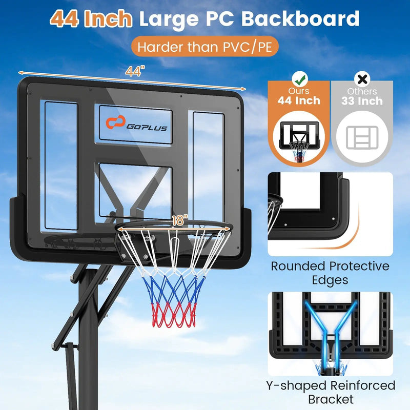 Portable Basketball Hoop with 4.6 to 10 Feet 10-Level Height Adjustable by DirectDeals