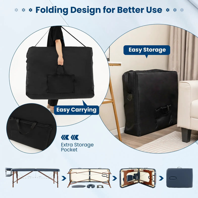 Portable Folding Massage Table with Carrying Case-Navy by DirectDeals