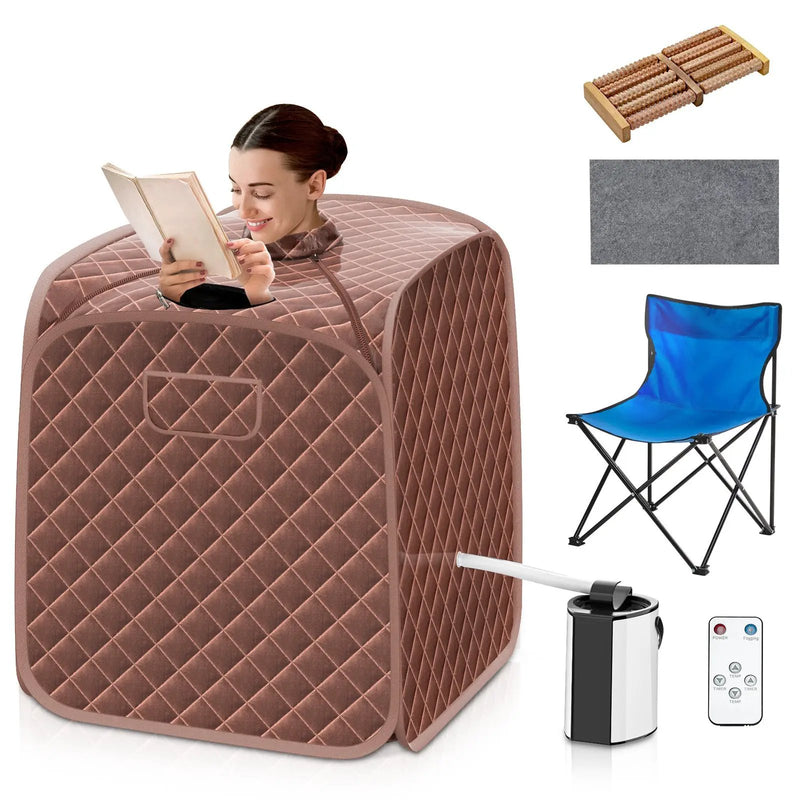 Portable Personal Steam Sauna Spa with Steamer Chair-Coffee by DirectDeals