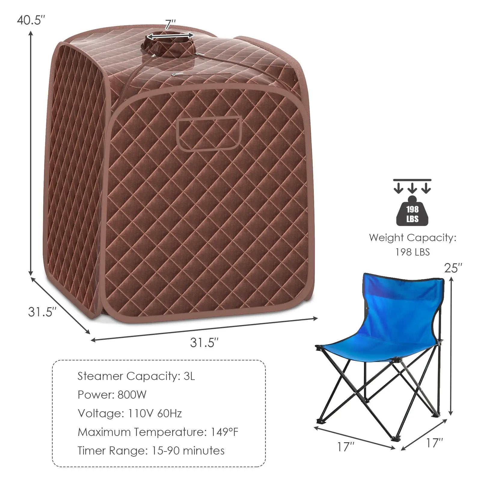 Portable Personal Steam Sauna Spa with Steamer Chair-Coffee by DirectDeals