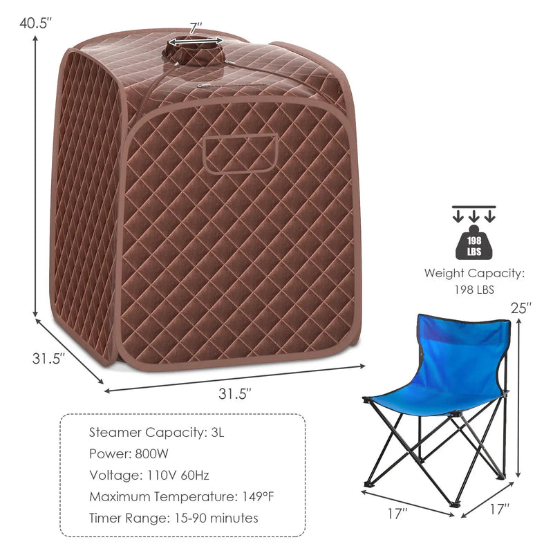 Portable Personal Steam Sauna Spa with Steamer Chair-Coffee by DirectDeals