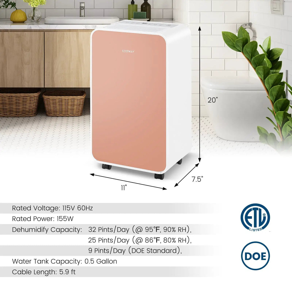 32 Pints/Day Portable Quiet Dehumidifier for Rooms up to 2500 Sq. Ft, photo 4 of 10