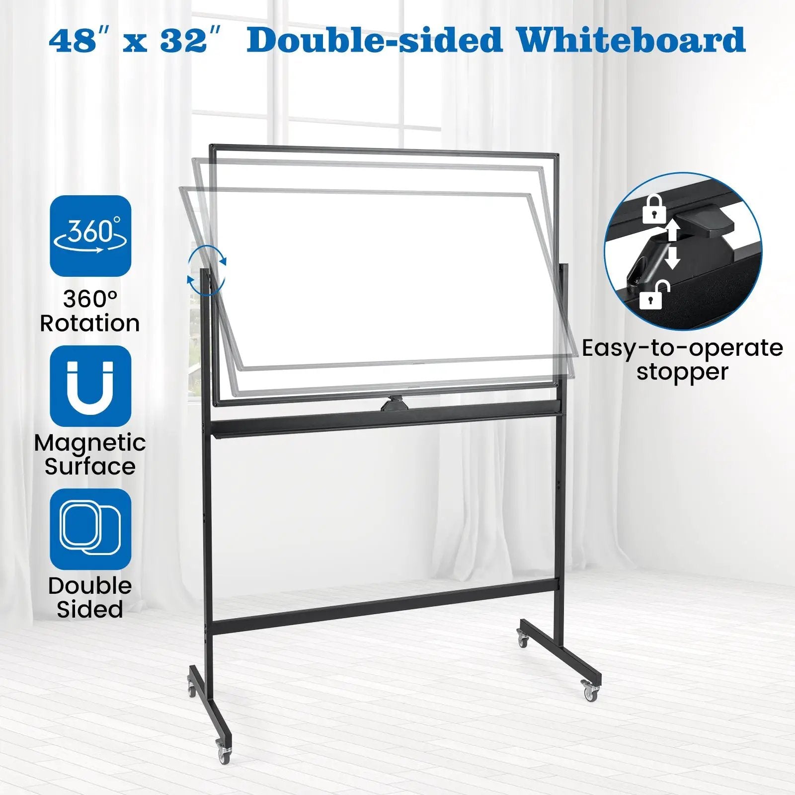 32 x 47 Inch Portable Rolling White Board-Black by DirectDeals