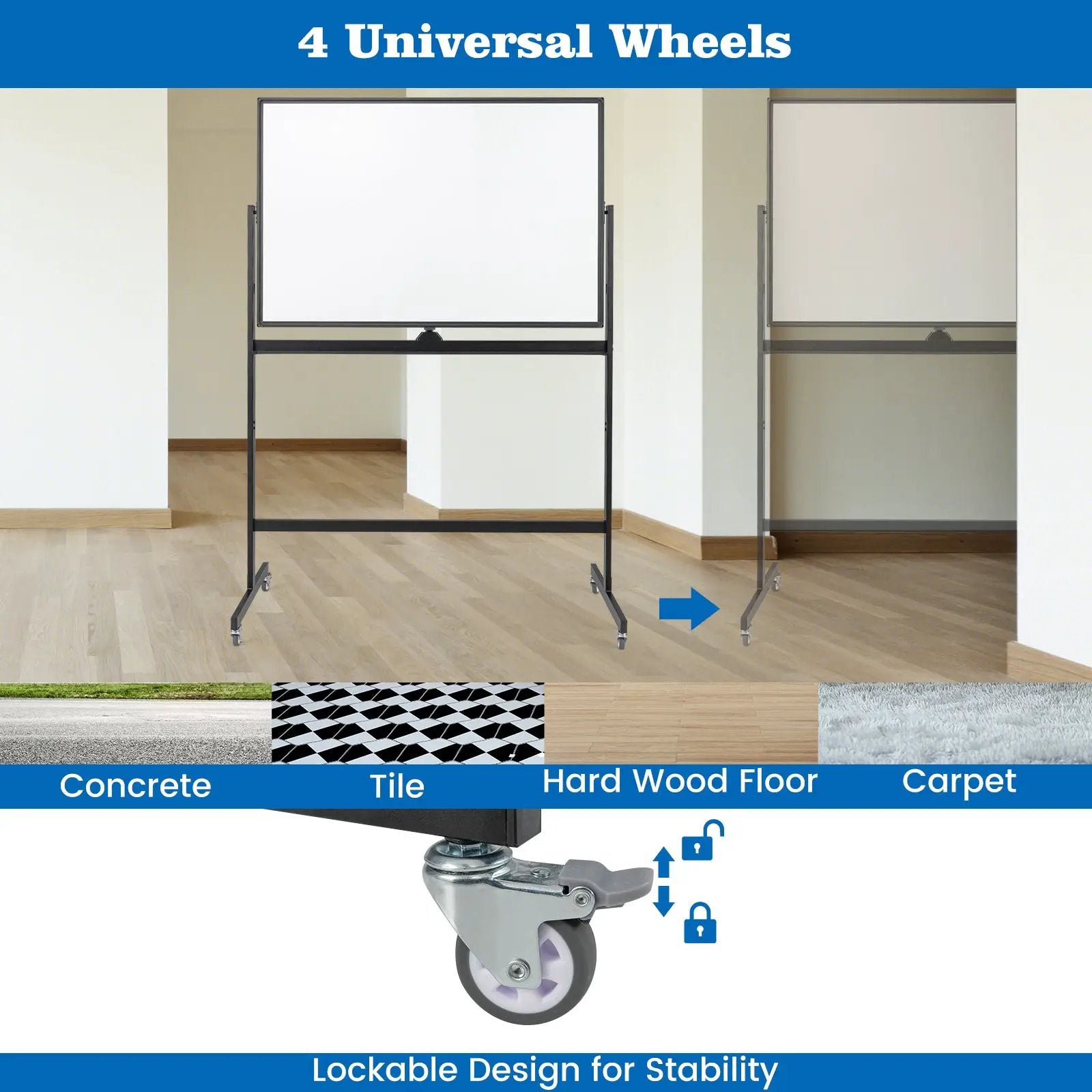 32 x 47 Inch Portable Rolling White Board-Black by DirectDeals