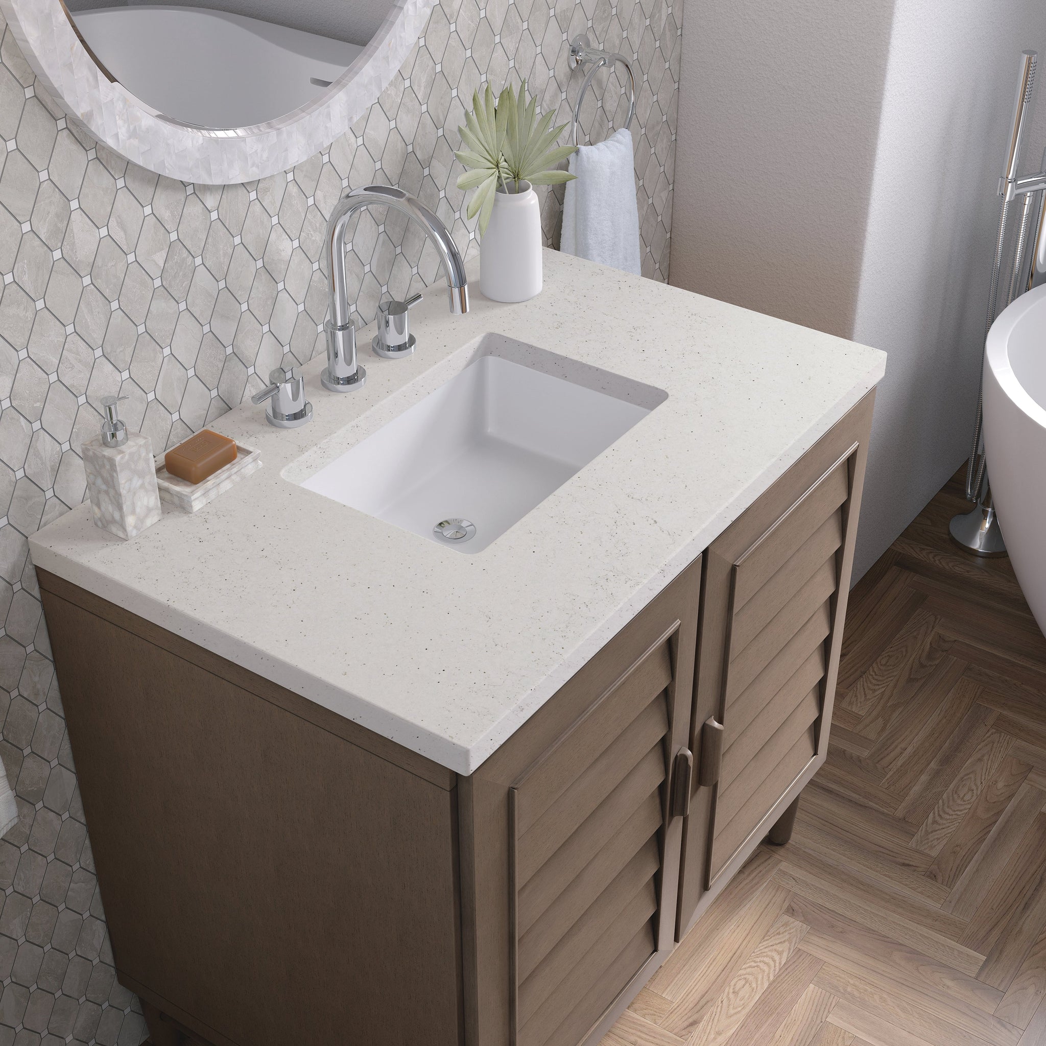 James Martin Portland 36" Single Bathroom Vanity, Whitewashed Walnut with Lime Delight countertop