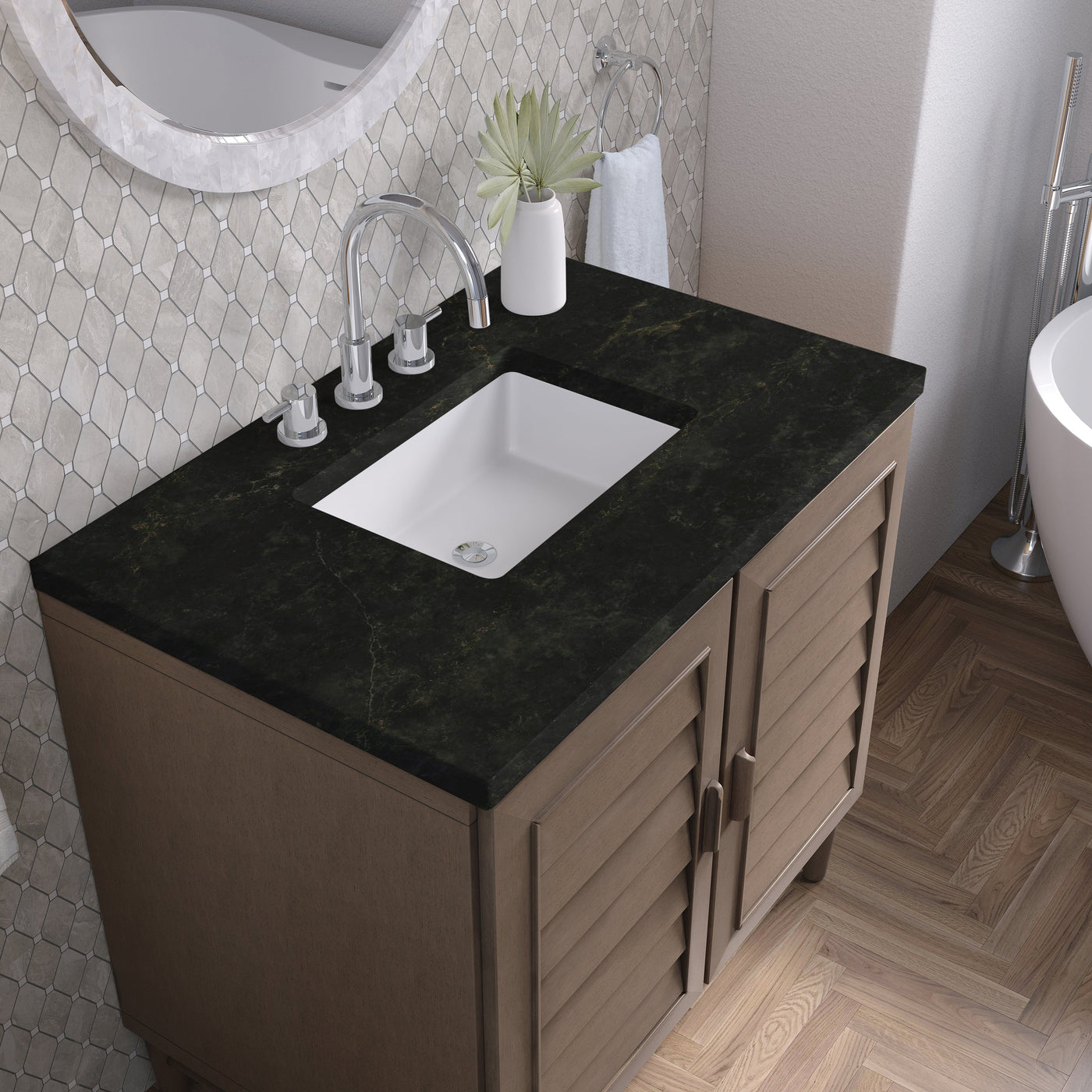 James Martin Portland 36" Single Bathroom Vanity, Whitewashed Walnut with Phantome countertop