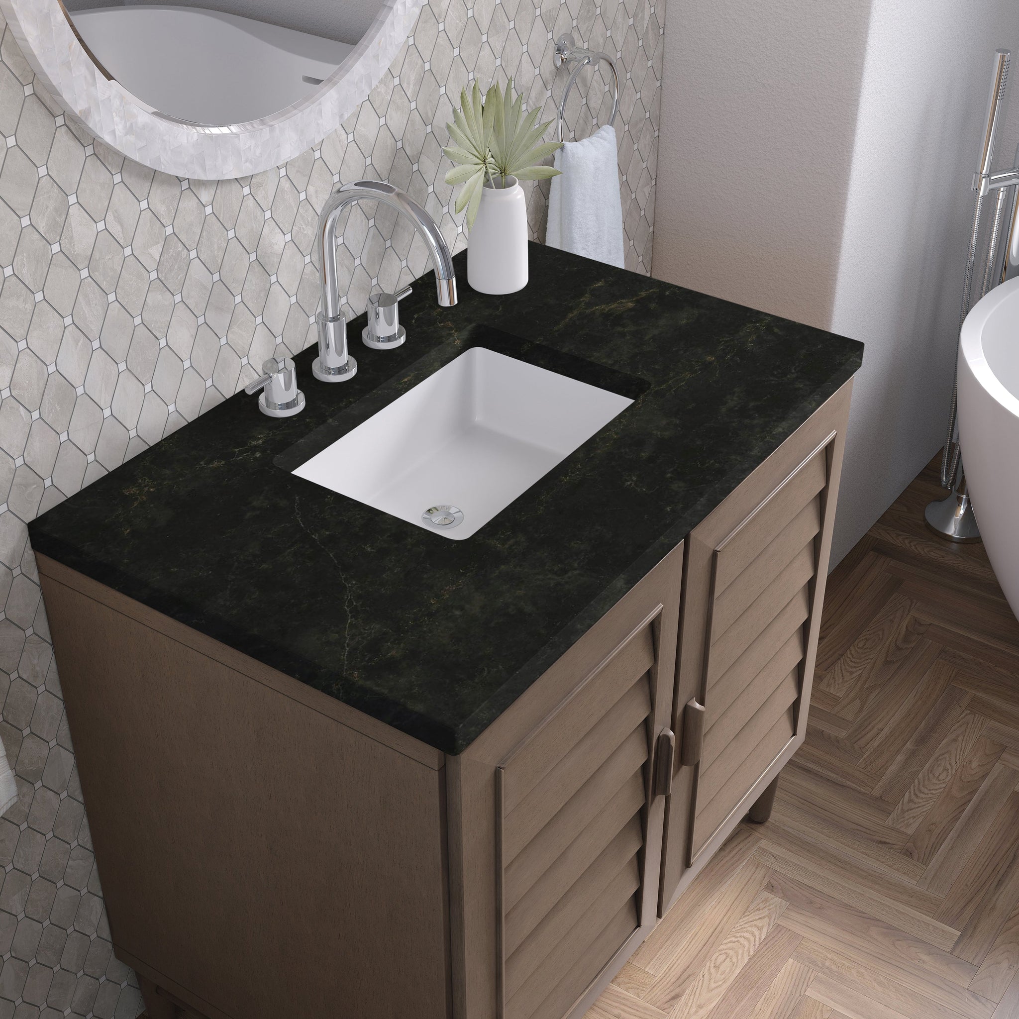 James Martin Portland 36" Single Bathroom Vanity, Whitewashed Walnut with Phantome countertop