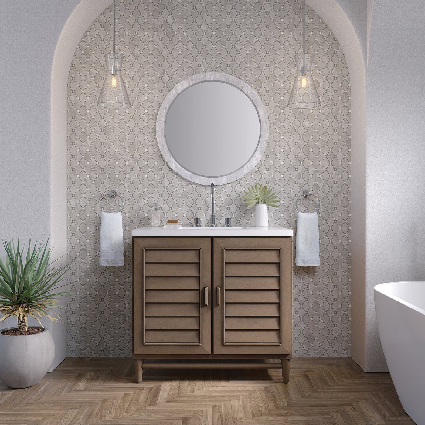 James Martin Portland 36" Single Bathroom Vanity, Whitewashed Walnut, cabinet without a countertop