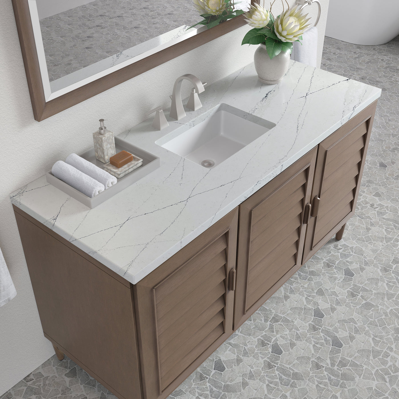 James Martin Portland 60" Single Bathroom Vanity, Whitewashed Walnut with Ethereal Noctis countertop