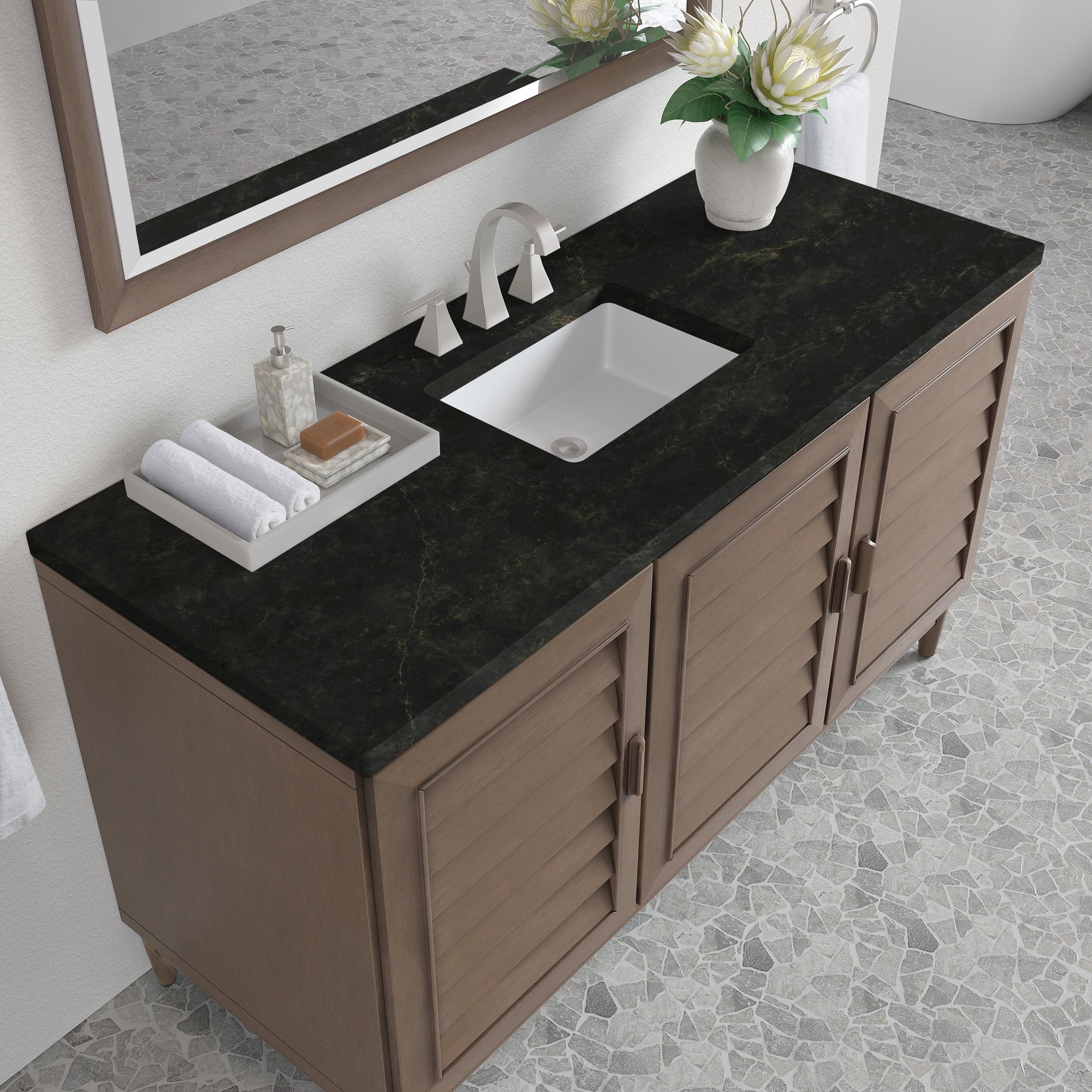 James Martin Portland 60" Single Bathroom Vanity, Whitewashed Walnut with Phantome countertop