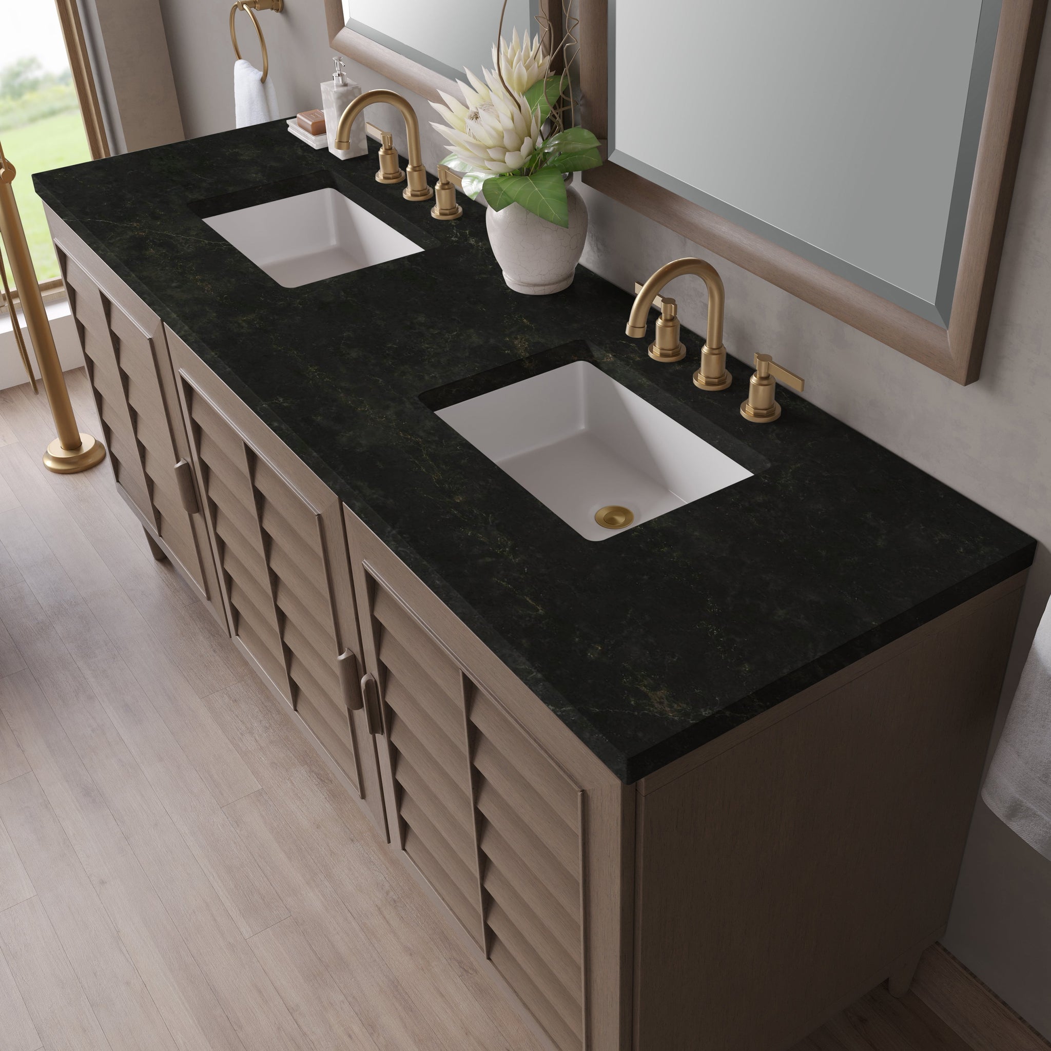 James Martin Portland 72" Double Bathroom Vanity, Whitewashed Walnut with Phantome countertop