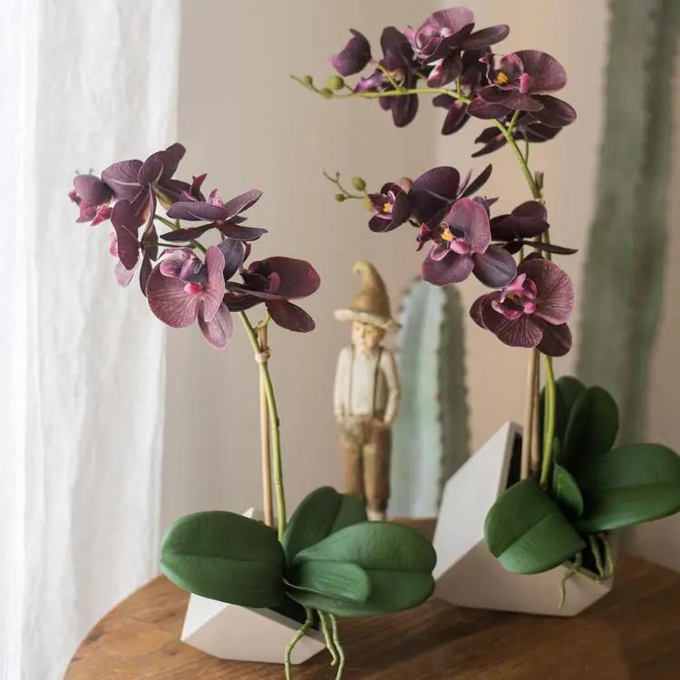 Artificial Silk Orchid Potted Flower Arrangement Purple by RusticReach