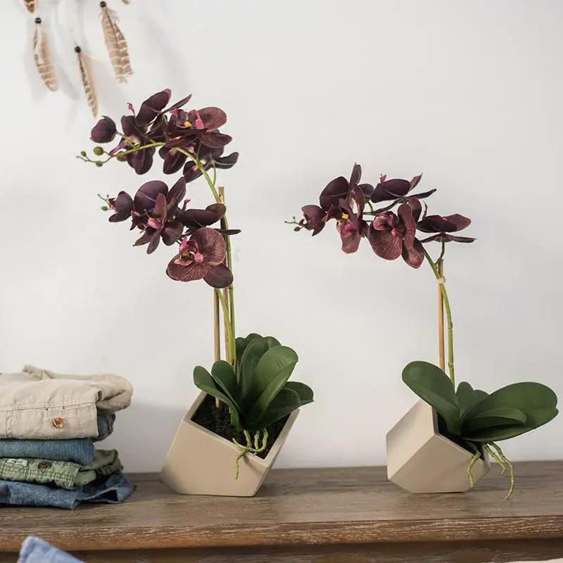 Artificial Silk Orchid Potted Flower Arrangement Purple by RusticReach