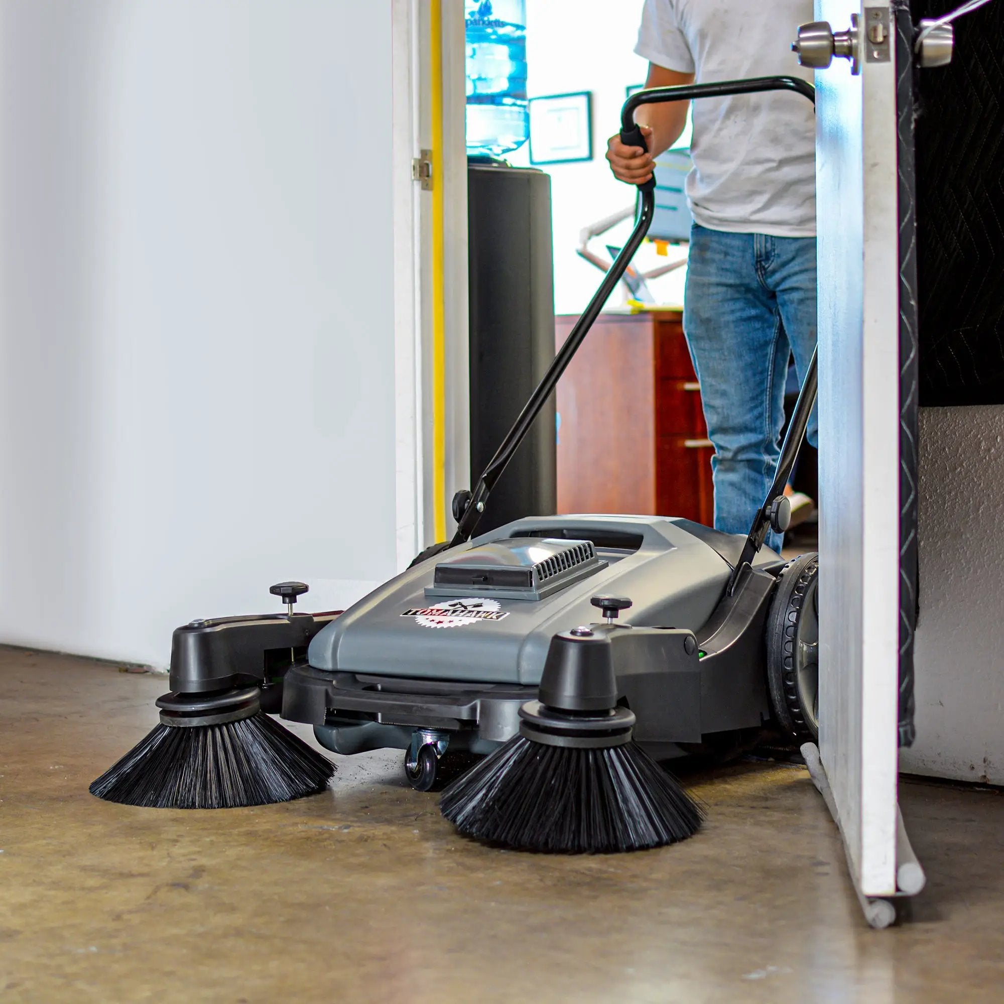 Commercial 38" Push Sweeper with Triple Power Brooms by Tomahawk Power