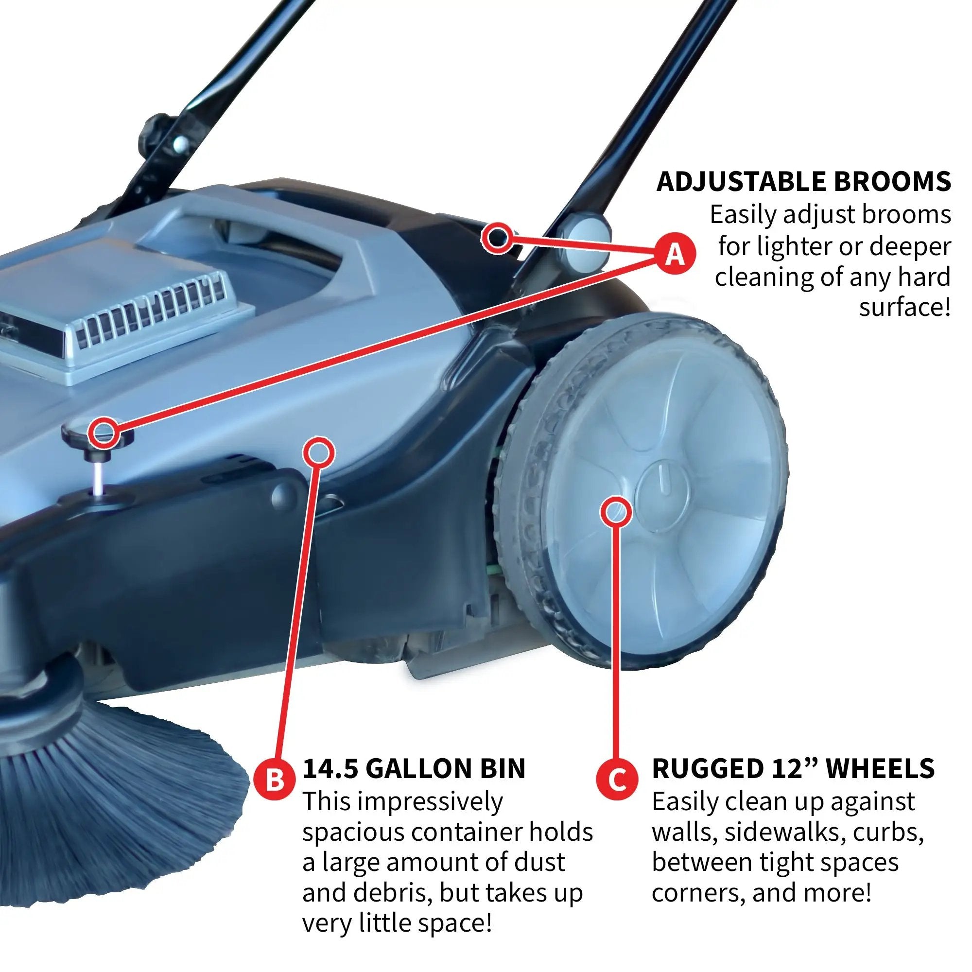 Commercial 38" Push Sweeper with Triple Power Brooms by Tomahawk Power