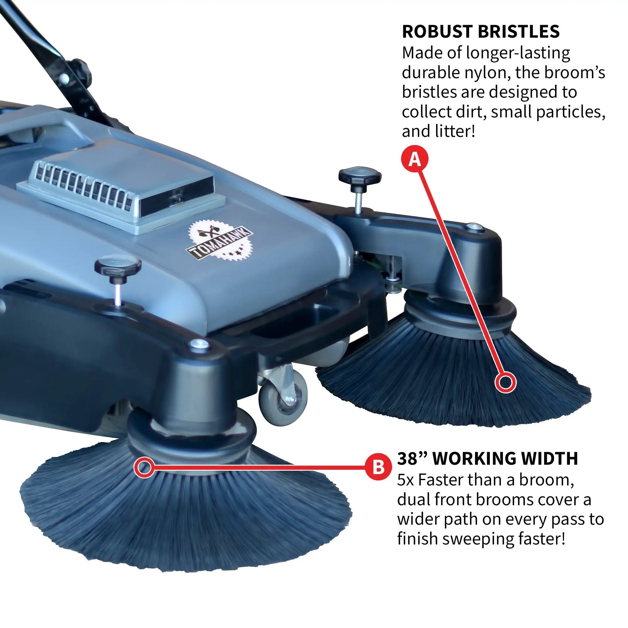 Commercial 38" Push Sweeper with Triple Power Brooms by Tomahawk Power