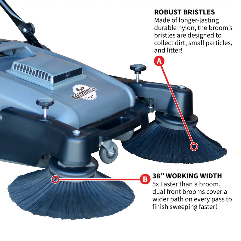 Commercial 38" Push Sweeper with Triple Power Brooms by Tomahawk Power