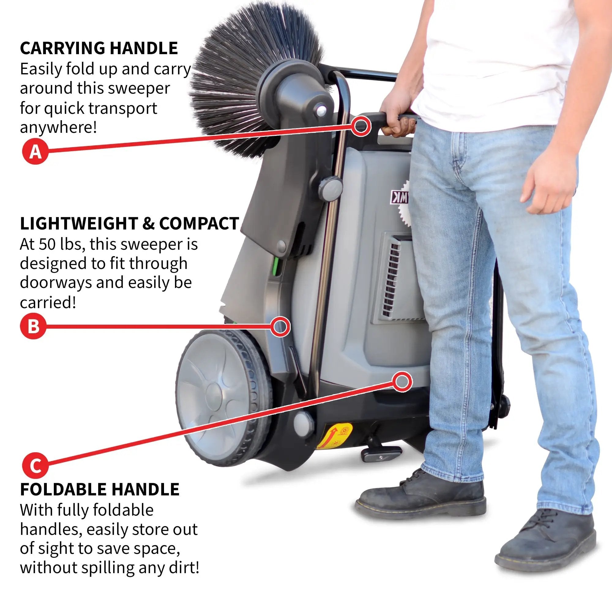 Commercial 38" Push Sweeper with Triple Power Brooms by Tomahawk Power