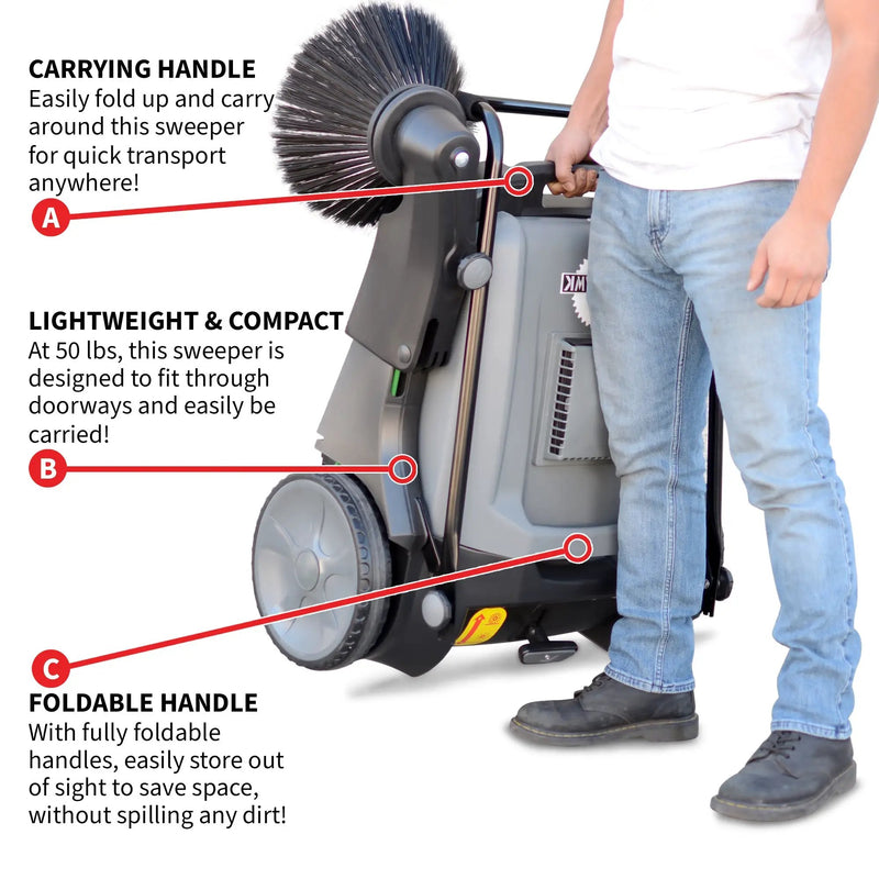 Commercial 38" Push Sweeper with Triple Power Brooms by Tomahawk Power